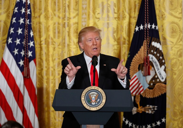 President Trump said that packed town halls for GOP lawmakers are not the people being represented by the lawmakers. (AP Photo/Pablo Martinez Monsivais)