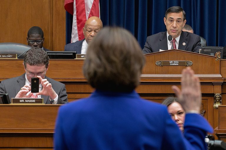 In March, Lerner declared her innocence to Issa (right) and the House Oversight committee, then pled the Fifth. (Getty images/Chip Somodevilla)