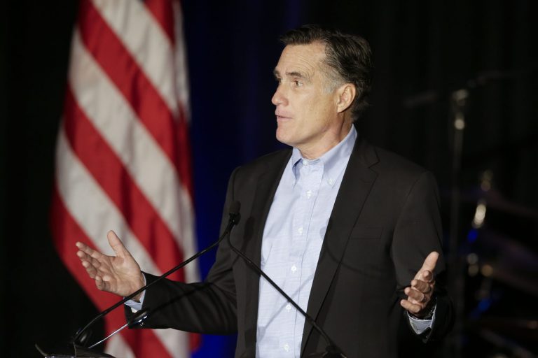 Mitt Romney, the former Republican presidential nominee, speaks during the Republican National Committee's winter meeting aboard the USS Midway Museum Friday, Jan. 16, 2015, in San Diego. (AP Photo/Gregory Bull)