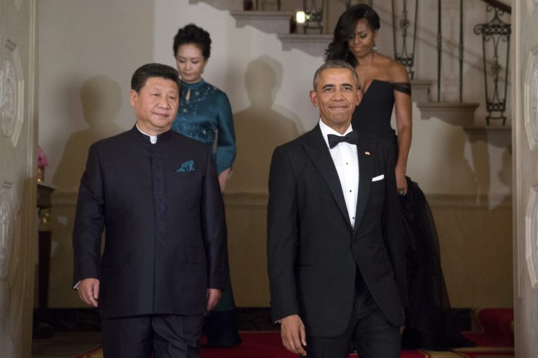 In this Sept. 25, 2015, photo, President Barack Obama, Chinese President Xi Jinping, first lady Michelle Obama and Jinping's wife Peng Liyuan arrive for a State Dinner at the White House.Â Experts skeptical that China is upholding deal with the U.S. not to engage in state-sponsored commercial espionage.Â (AP Photo/Andrew Harnik)
