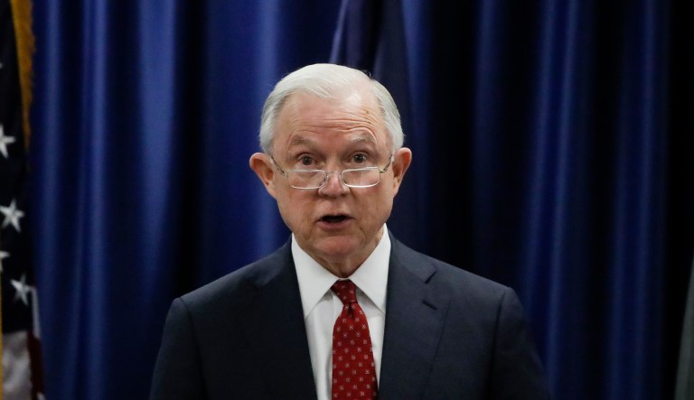 President Trump on Monday put new pressure on Attorney General Jeff Sessions to investigate Hillary Clinton's possible relationship with Russia. (AP Photo/Matt Rourke)
