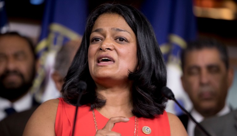 Rep. Pramila Jayapal, D-Wash., Monday was the fifth lawmaker who has said she will boycott President Trump's first State of the Union later this month. (AP Photo/Andrew Harnik)