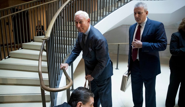 Longtime Donald Trump associate Roger Stone testified before the House intelligence panel during a closed session in September (AP Photo/Andrew Harnik)