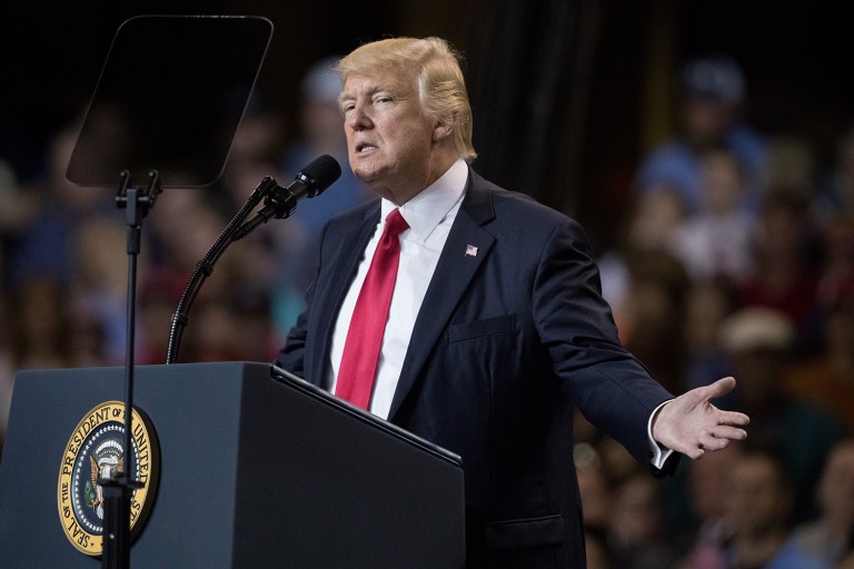 President Trump at a rally in Louisville, Ky., warned that Republicans would not be able to focus on tax cuts and tax reform without first passing the GOP bill to repeal and replace Obamacare. (AP Photo/Andrew Harnik)