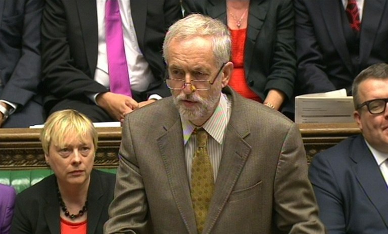 The leader of Britain's opposition Labour party Jeremy Corbyn speaks during Prime Minister's Questions in the House of Commons, London, Wednesday Sept. 16, 2015. (AP Photo)