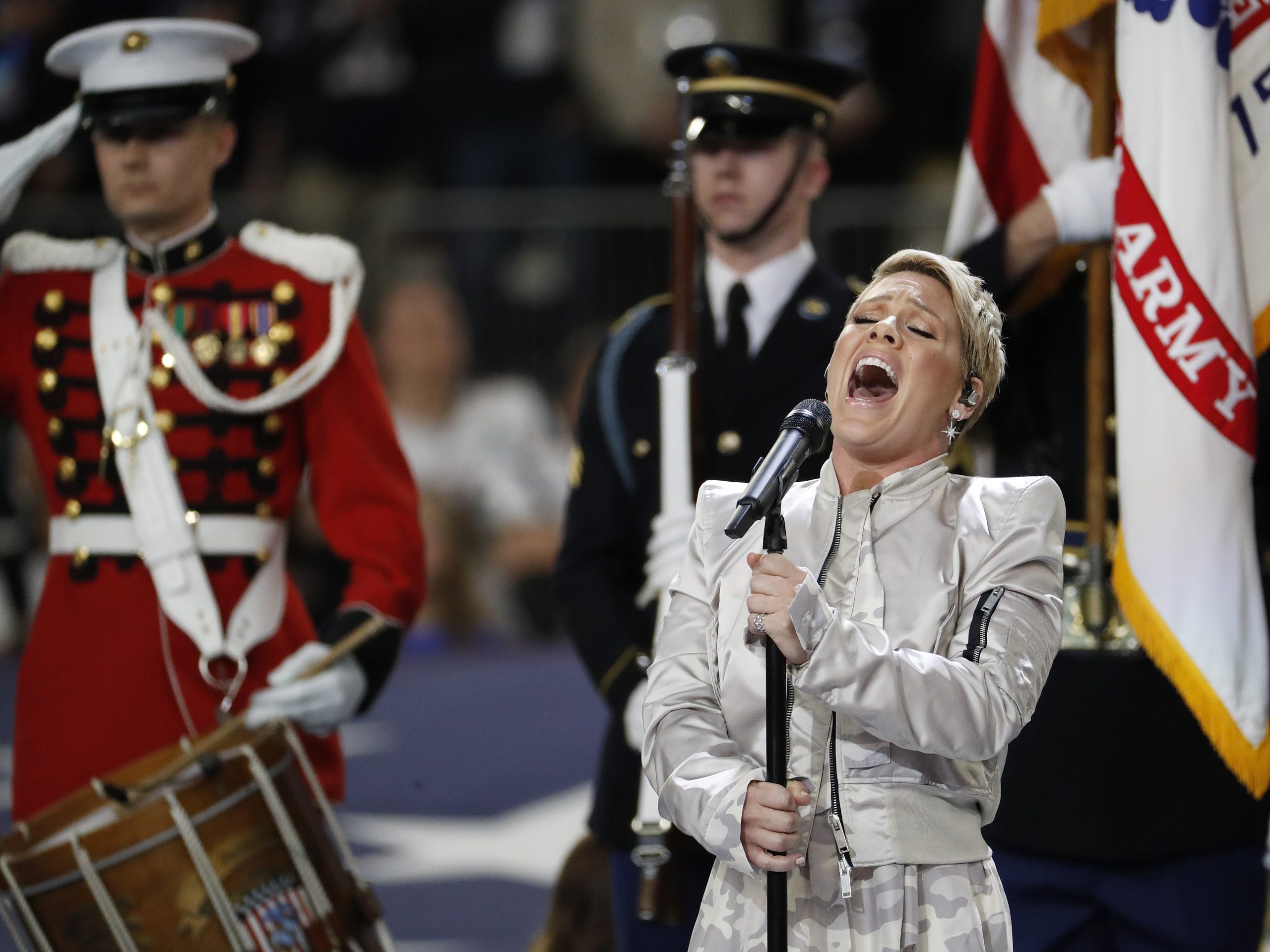 Pink performs the national anthem before Super Bowl LII: WATCH