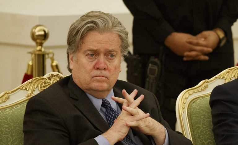 Steve Bannon isn't done bashing the Left just yet. (AP Photo/Evan Vucci)