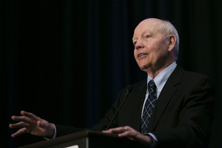 Internal Revenue Service Commissioner John Koskinen speaks at the American Bar Association Tax Section 2014 meeting, held at the Grand Hyatt Hotel in Washington on Friday, May 9th, 2014. (Graeme Jennings/Examiner file)