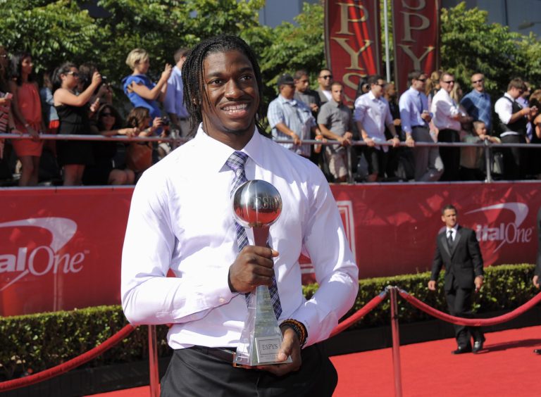 Quarterback Robert Griffin III arrives at the ESPY Awards on Wednesday, July 11, 2012, in Los Angeles. (Photo by Chris Pizzello/Invision/AP)