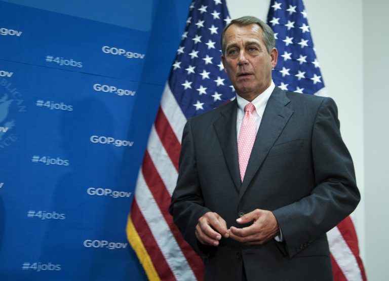 House Speaker John Boehner, R-Ohio, speaks to reporters during a news conference following a House Republican Conference meeting on Capitol Hill in Washington, Wednesday, June 12, 2013.    (AP Photo/Manuel Balce Ceneta)