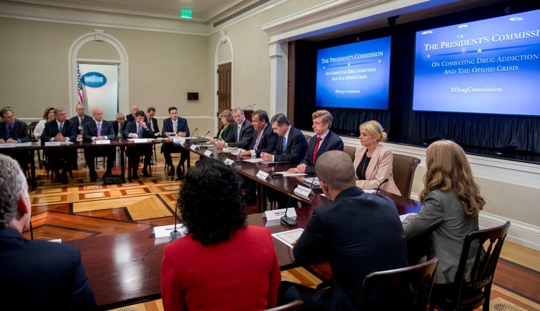 New Jersey Gov. Chris Christie chairs a President's Commission on Combating Drug Addiction and the Opioid Crisis meeting in the Eisenhower Executive Office Building on the White House Complex. (AP Photo/Andrew Harnik)