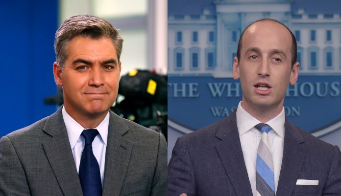During the briefing, Miller faced off against several reporters. (AP Photo/Alex Brandon)