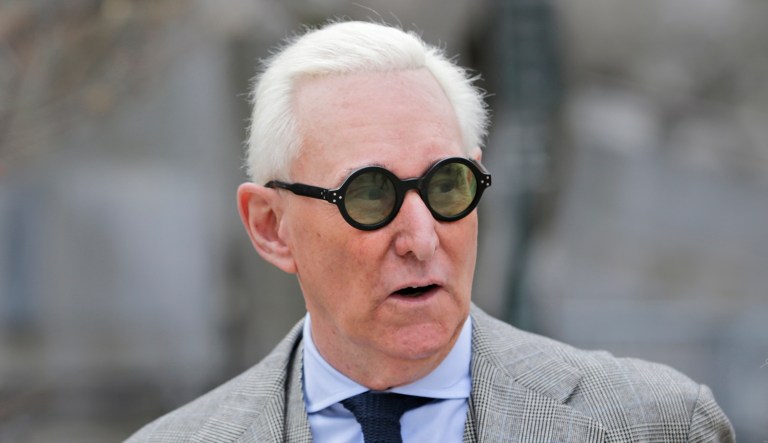Roger Stone leaves a courthouse in New York, Thursday, March 30, 2017. (AP Photo/Seth Wenig)