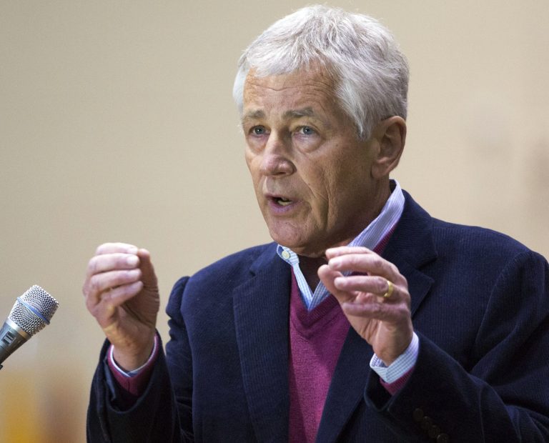 Secretary of Defense Chuck Hagel speaks to soldiers about the Army's future during a visit to Fort Eustis, Va., Tuesday, Feb. 25, 2014. Hagel is proposing to shrink the Army to its smallest size in three-quarters of a century, hoping to reshape the military after more than a decade of war in Iraq and Afghanistan and roped in by fiscal constraints set by Congress. (AP Photo/The Virginian-Pilot, The' N. Pham)ÃÂ 