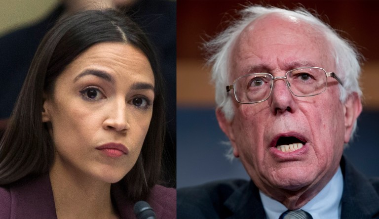 Pictured are Rep. Alexandria Ocasio-Cortez, D-N.Y., (left) and Sen. Bernie Sanders, I-Vt., (right).