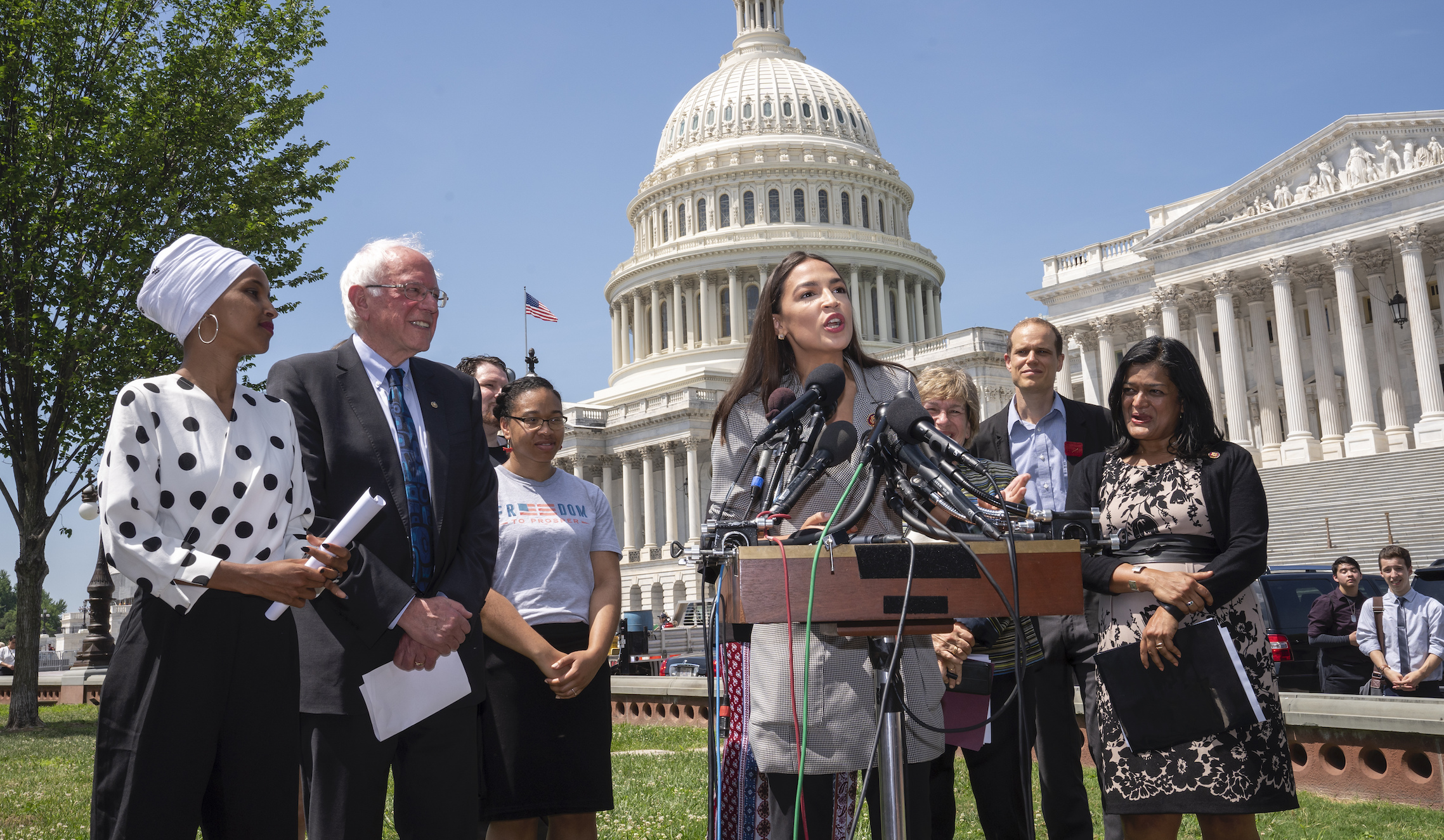 Bernie Sanders, Ilhan Omar, Pramila Jayapal, Alexandria Ocasio-Cortez
