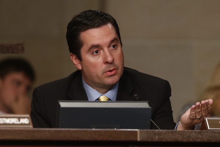 Rep. Devin Nunes, R-Calif., questions Deputy Attorney General James Cole; Chris Inglis, deputy director of the National Security Agency; Gen. Keith B. Alexander, director of the National Security Agency; Deputy Director of the FBI Sean Joyce, and Robert Litt, general counsel to the Office of the Director of National Intelligence; as they testify before the House Permanent Select Committee on Intelligence regarding NSA surveillance in Washington, Tuesday, June 18, 2013.