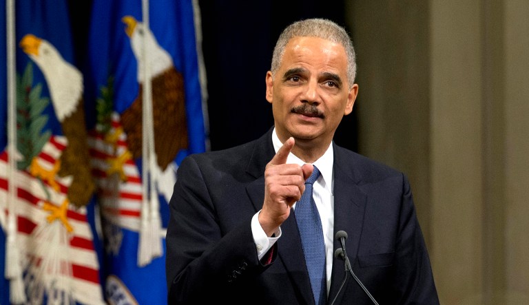 Then-Attorney General Eric Holder speaks at an event in Washington.