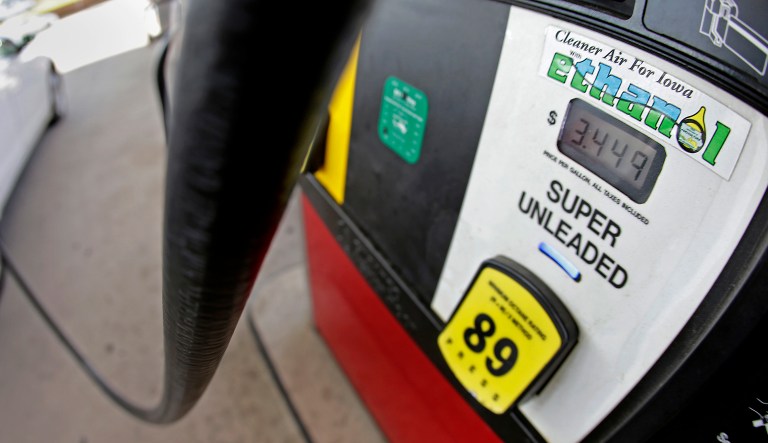 A motorist fills up with gasoline containing ethanol. 