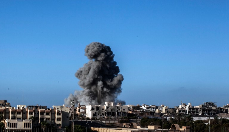 Smokes rises after an airstrike on an Islamic State militants held area in Libya in 2016.