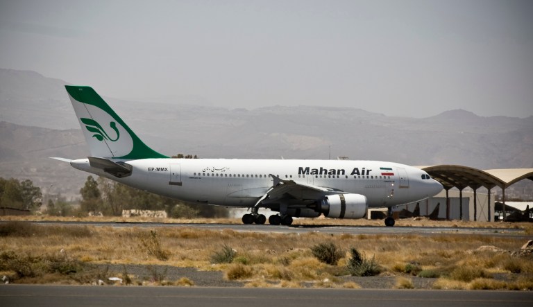 A plane from the Iranian private airline, Mahan Air lands at an international airport in Yemen. An Iranian airline backed by the countryâs notorious Revolutionary Guard has acquired rights to fly commercial routes in more than a dozen European and Asian countries in spite of U.S. terror-related sanctions.  