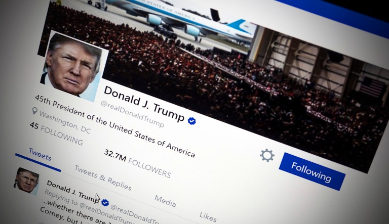 President Trump's Twitter page with his tweets as of 2017.