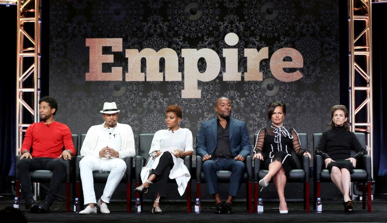 Jussie Smollett, from left, Terrence Howard, Taraji P. Henson, Lee Daniels, Sanaa Hamri and Ilene Chaiken participate in the "Empire" panel during the FOX Television Critics Association Summer Press Tour at the Beverly Hilton on Tuesday, Aug. 8, 2017, in Beverly Hills, Calif. 