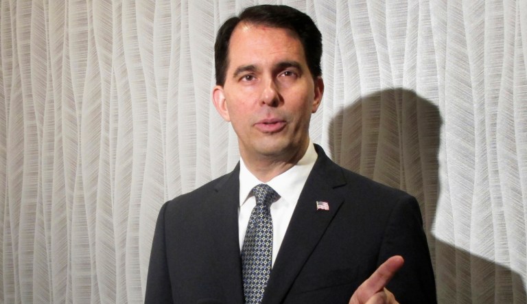 Wisconsin Gov. Scott Walker speaks at a news conference in Madison, Wis., on March 8, 2017.