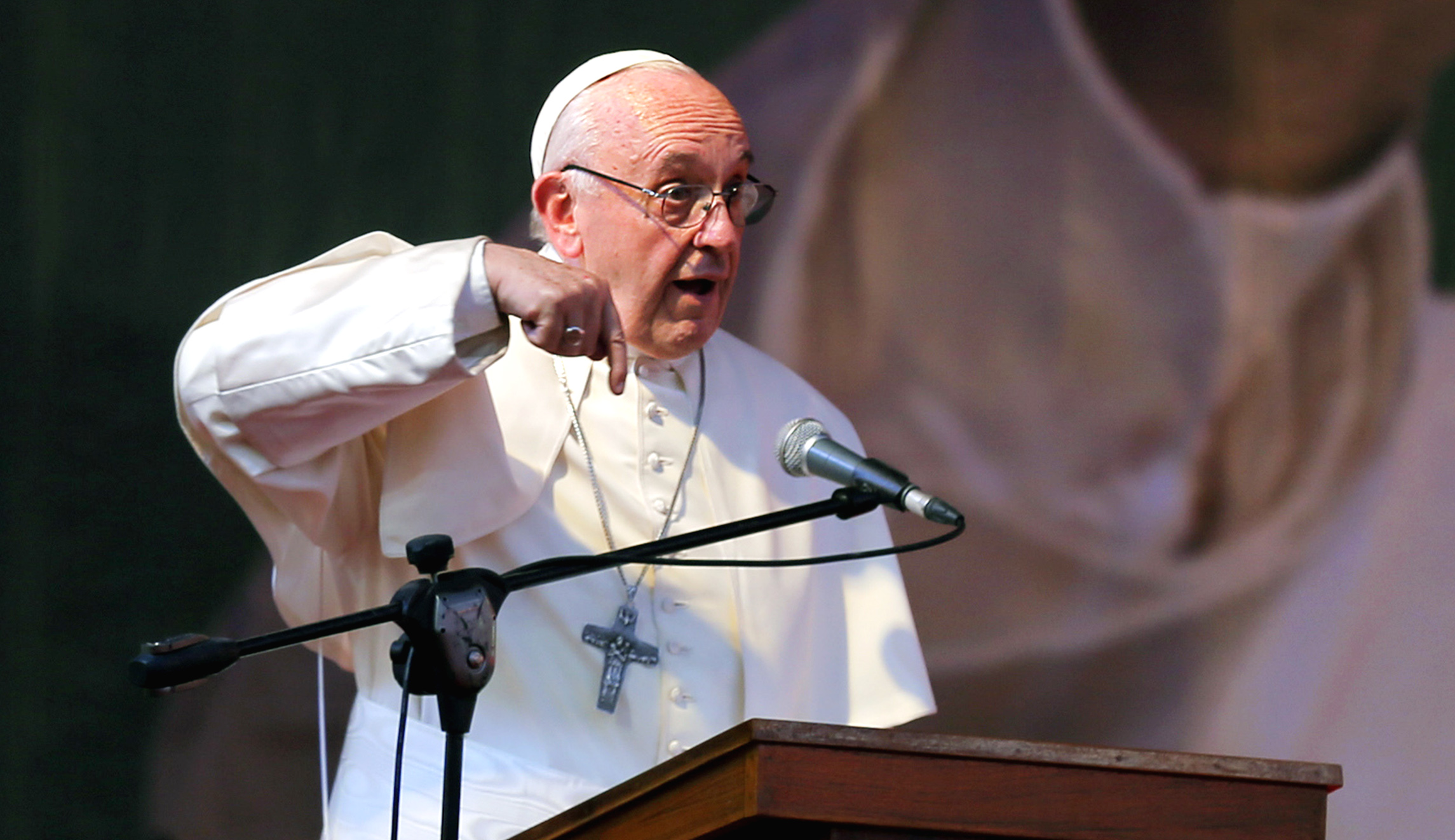 Pope Francis gives a speech.