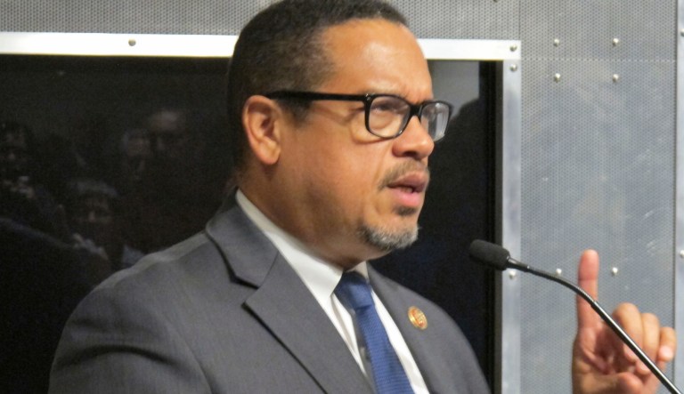 Rep. Keith Ellison, the D-Minn., speaks in Burlington, Vt.