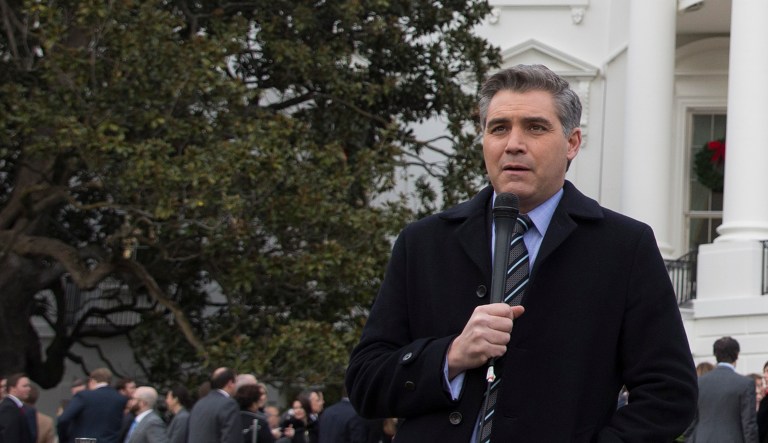 Jim Acosta of CNN speaks after President Trump participated in an event on the South Lawn.