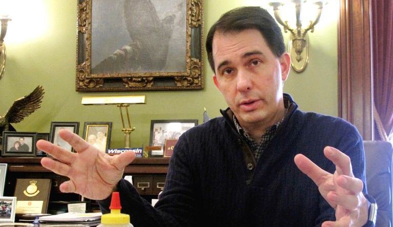 Wisconsin Gov. Scott Walker speaks in Madison, Wis.