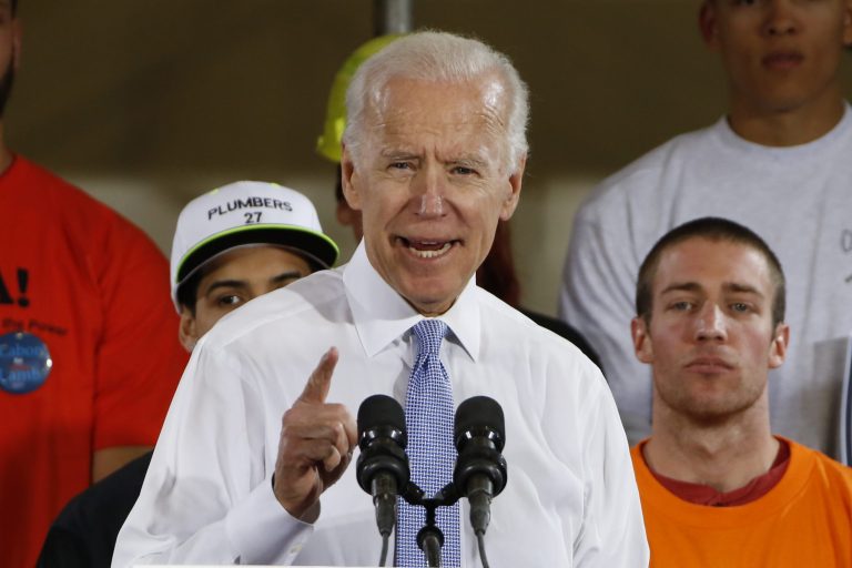 Former Vice President Joe Biden speaks at a rally in support of Conor Lamb, the Democratic candidate for the March 13 special election in Pennsylvania's 18th Congressional District, at the Carpenter's Training Center in Collier, Pa., Tuesday, March 6, 2018.