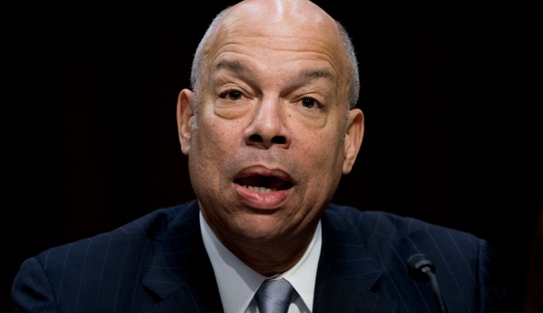 Former Homeland Security Secretary Jeh Johnson testifies at a Senate Intelligence Committee hearing on election security on Capitol Hill in Washington, Wednesday, March 21, 2018.