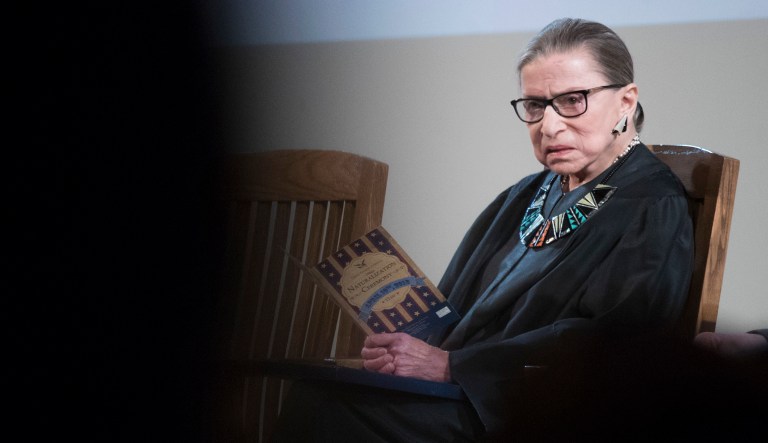 U.S. Supreme Court Justice Ruth Bader Ginsburg participates in a swearing-in ceremony for new American citizens, Tuesday, April 10, 2018, in New York.