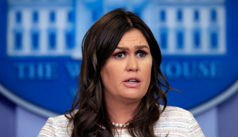 White House press secretary Sarah Huckabee Sanders talks to reporters during the daily press briefing in the Brady press briefing room at the White House.