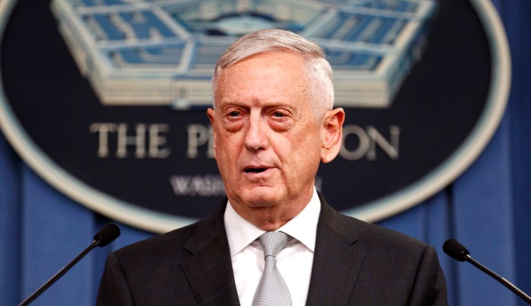 Defense Secretary Jim Mattis speaks at the Pentagon.