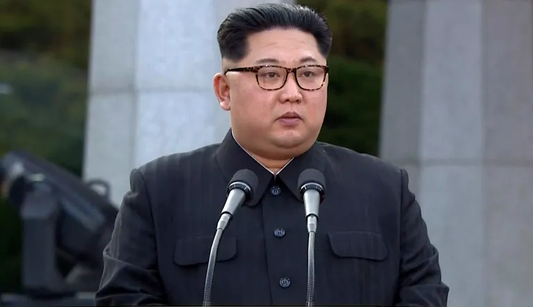 RETRANSMISSION WITH BETTER QUALITY - In this image made from video provided by Korea Broadcasting System (KBS),  North Korean leader Kim Jong Un speaks during a joint announcement with South Korean President Moon Jae-in at the border village of Panmunjom in the Demilitarized Zone Friday, April 27, 2018.