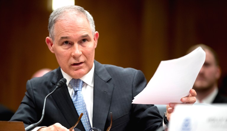 Environmental Protection Agency Administrator Scott Pruitt testifies before a Senate Appropriations subcommittee on the Interior, Environment, and Related Agencies on budget on Capitol Hill in Washington, D.C.