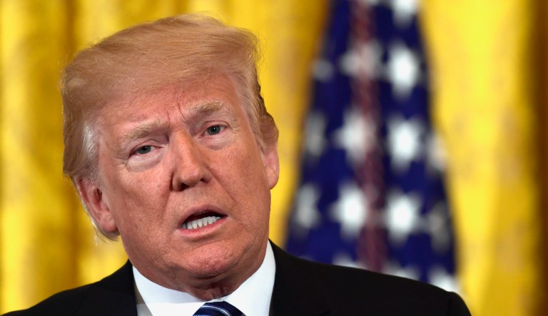 President Trump speaks during a media appearance.