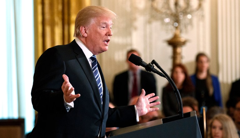 President Trump speaks during an event in the East Room of the White House in Washington, D.C.