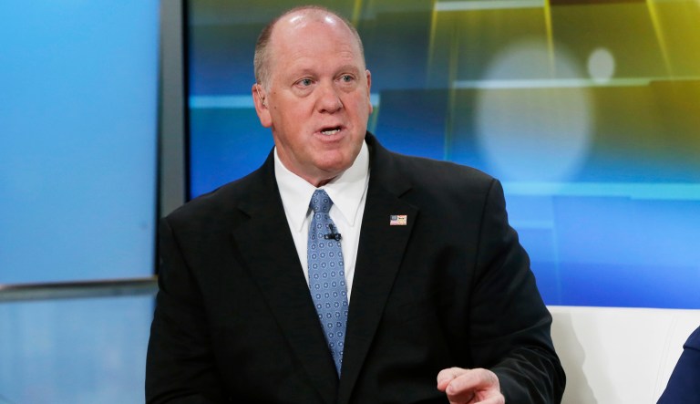 Acting Director of U.S. Immigration and Customs Enforcement Thomas Homan  is interviewed on the "Fox & friends" television program, in New York on Thursday, May 24, 2018.
