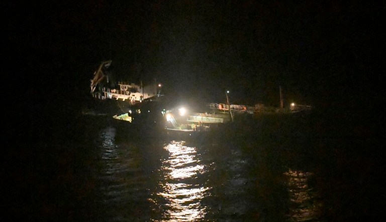 This May 19 photo released by Japan's Ministry of Defense shows North Korean-flagged tanker Ji Song 6, rear, and an unidentified vessel in the East China Sea. Japanâs foreign ministry says a Japanese navy surveillance aircraft has spotted a suspected Chinese-flagged ship apparently transferring fuel to a North Korean tanker in the open seas.