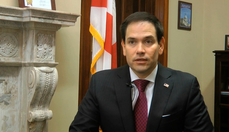 Sen. Marco Rubio, R-Fla., speaks during an interview with the Associated Press in his office on Capitol Hill in Washington. 