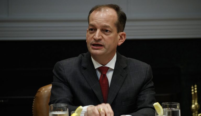 Secretary of Labor Alex Acosta speaks during a meeting with President Donald Trump and governors in the Roosevelt Room of the White House, Thursday, June 21, 2018, in Washington. 