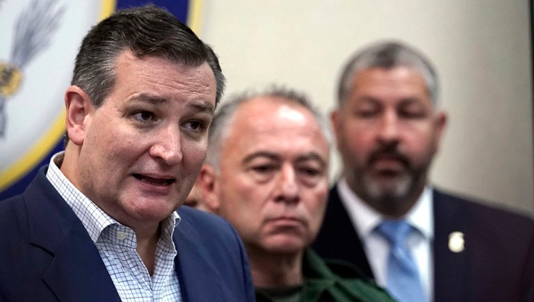 FILE - In this June 22, 2018, file photo, Sen. Ted Cruz, R-Texas, left, answer a question during a news conference after participating in a roundtable discussion on immigration in Weslaco, Texas. Cruz and the ex-punk rocker turned Democratic congressman trying to upset him, Beto OâRourke, donât agree on much. But both introduced bills prohibiting U.S. authorities from separating children from parents charged with crossing the U.S.-Mexico border illegally prior to President Donald Trumpâs executive order last week doing much the same thing(AP Photo/David J. Phillip, file