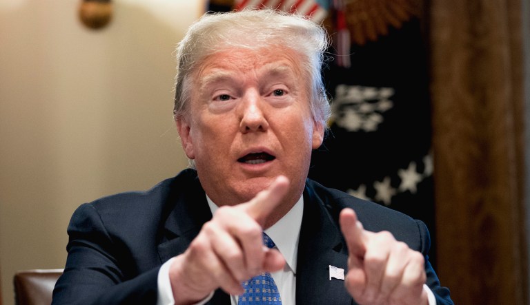 President Trump speaks in the White House.