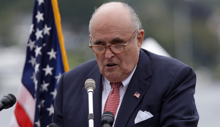 Rudy Giuliani, an attorney for President Trump, during campaign event for Eddie Edwards, who is running for the U.S. Congress in New Hampshire, in Portsmouth, N.H., Wednesday, Aug. 1, 2018.