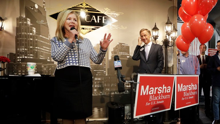 Republican Rep. Marsha Blackburn campaigning in Brentwood, Tenn.