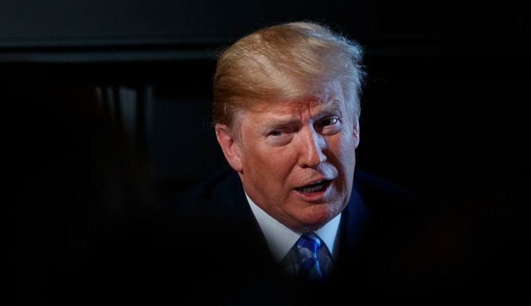 President Trump speaks as he meets with state leaders about prison reform on Aug. 9, 2018, at Trump National Golf Club in Bedminster, N.J.